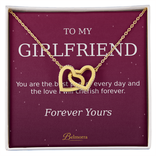Interlocking Hearts Necklace for Girlfriend "You Are the Best Part" (Deep Luxe Pink)