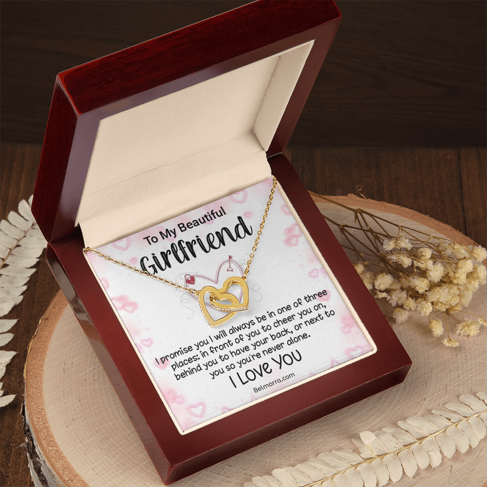 Interlocking Hearts Necklace for Girlfriend - Never Alone - Pink Hearts