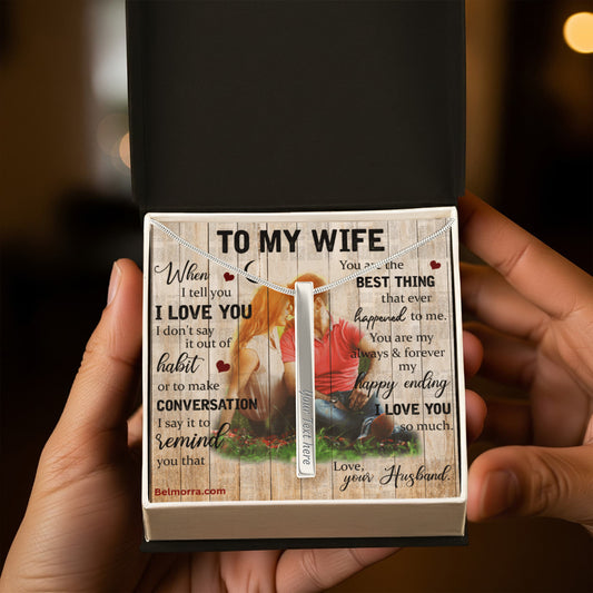 Engraved 4-Sided Stick Necklace for Wife "You Are the Best Thing" (Wood with Couple )