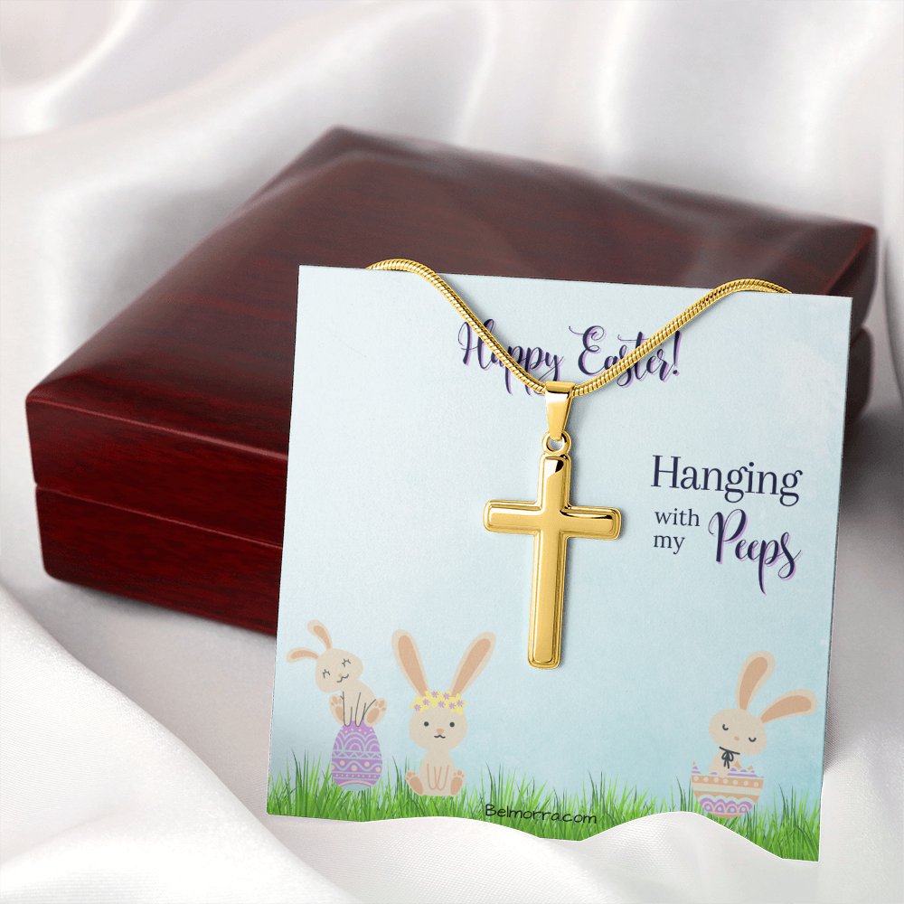 Personalized Cross Necklace with Snake Chain - Happy Easter - Hanging with my Peeps