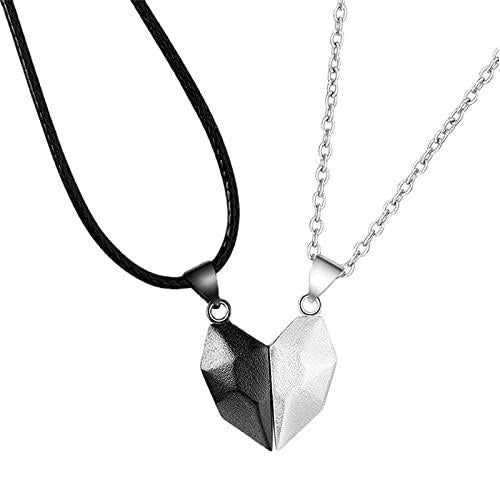 Magnetic Heart Couples Pendant Necklace For Men And Women | Stunning 2 Pcs Black And Silver Matching