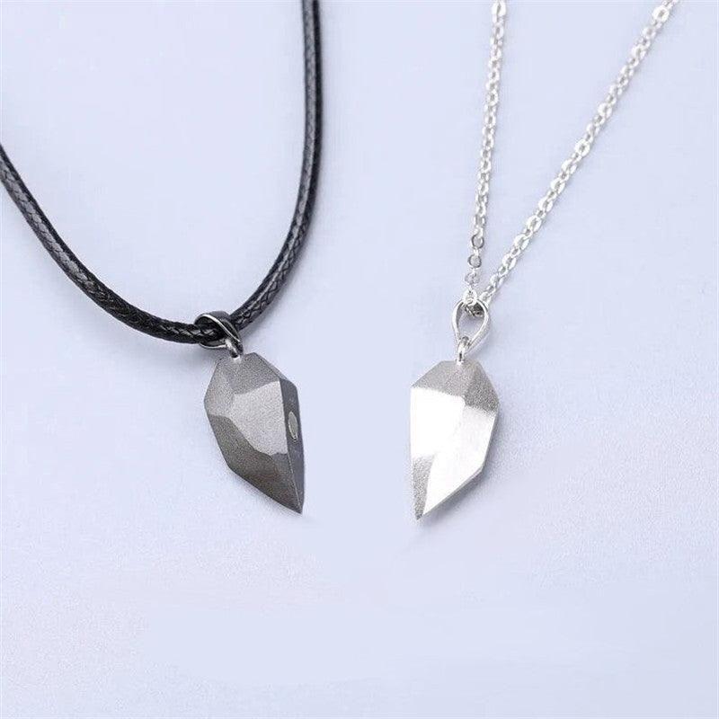 Magnetic Heart Couples Pendant Necklace For Men And Women | Stunning 2 Pcs Black And Silver Matching