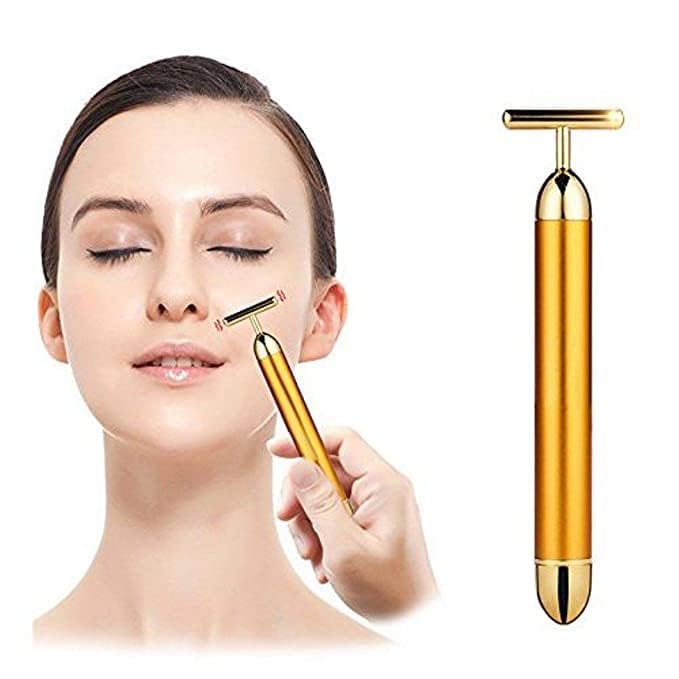 Electric Facial Massage Roller | 24K Gold Energy Beauty Bar | Battery Powered