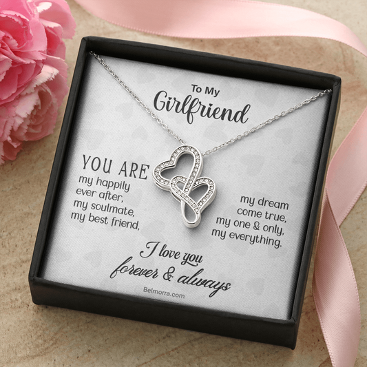 Heart-to-Heart Necklace for Girlfriend - "You Are My Everything" - Light Grey Hearts