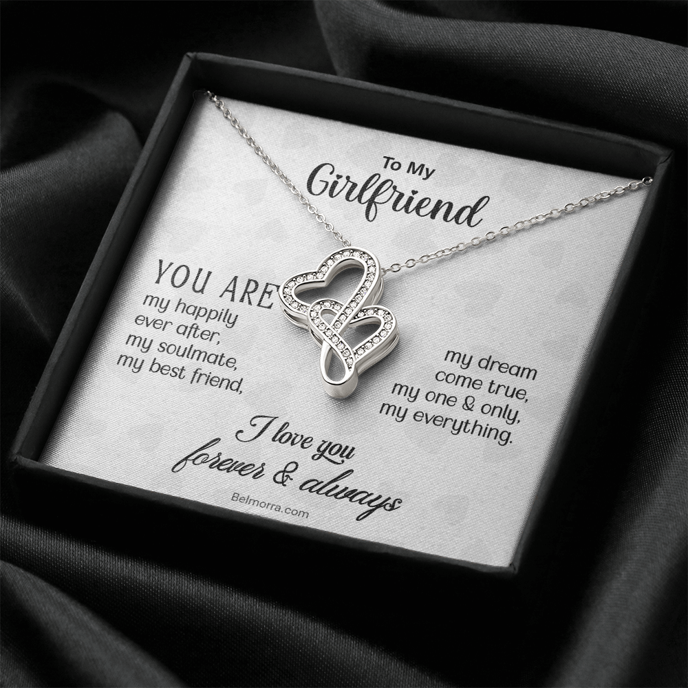 Heart-to-Heart Necklace for Girlfriend - "You Are My Everything" - Light Grey Hearts