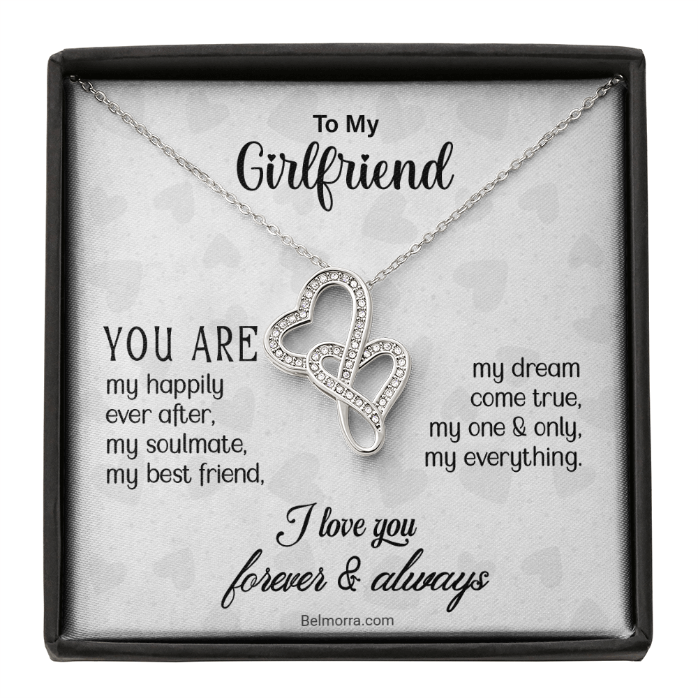 Heart-to-Heart Necklace for Girlfriend - "You Are My Everything" - Light Grey Hearts