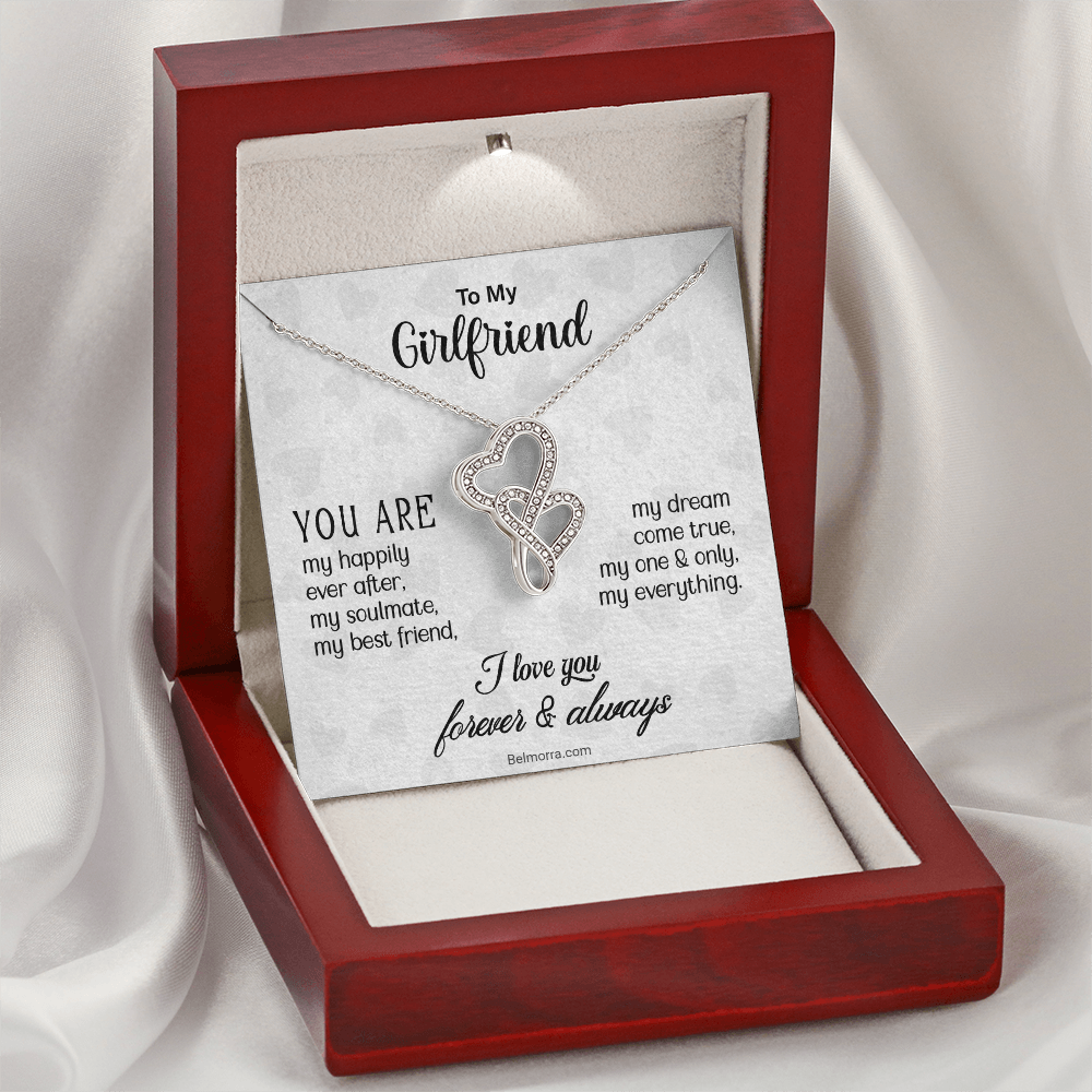 Heart-to-Heart Necklace for Girlfriend - "You Are My Everything" - Light Grey Hearts