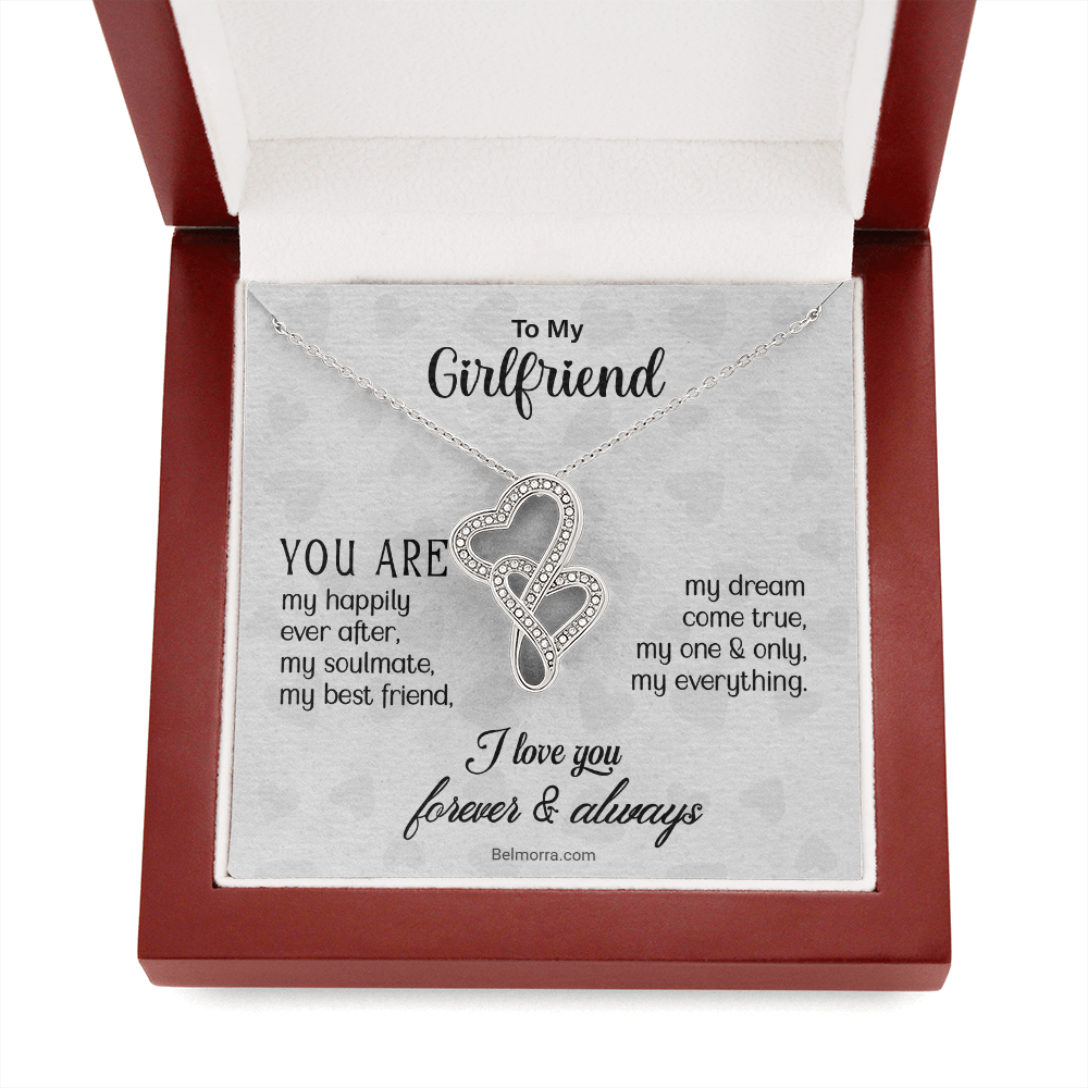 Heart-to-Heart Necklace for Girlfriend - "You Are My Everything" - Light Grey Hearts
