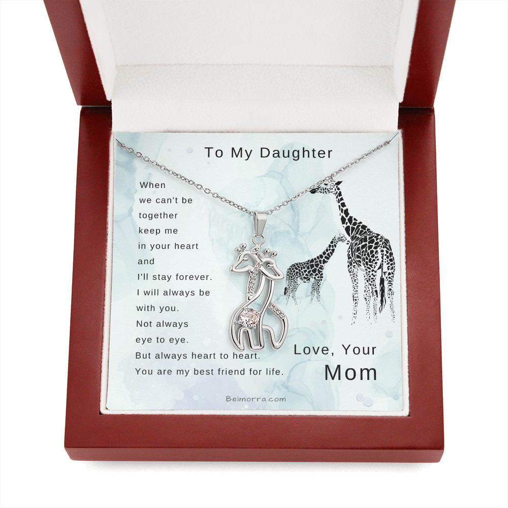 Giraffe Necklace for Daughter - "Heart to Heart" - Mom & Light