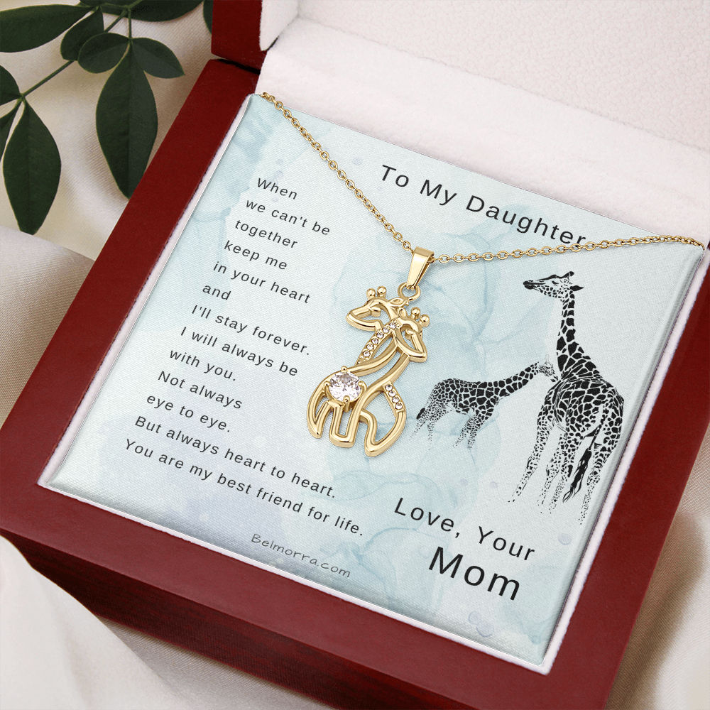 Giraffe Necklace for Daughter - "Heart to Heart" - Mom & Light