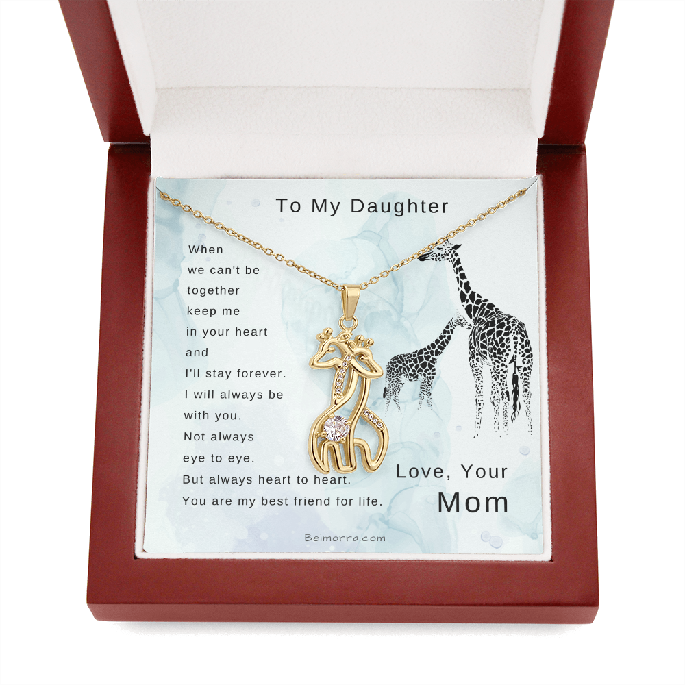 Giraffe Necklace for Daughter - "Heart to Heart" - Mom & Light