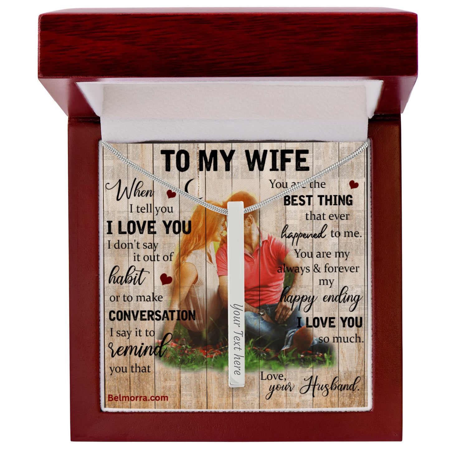 Engraved 4-Sided Stick Necklace for Wife "You Are the Best Thing" (Wood with Couple )