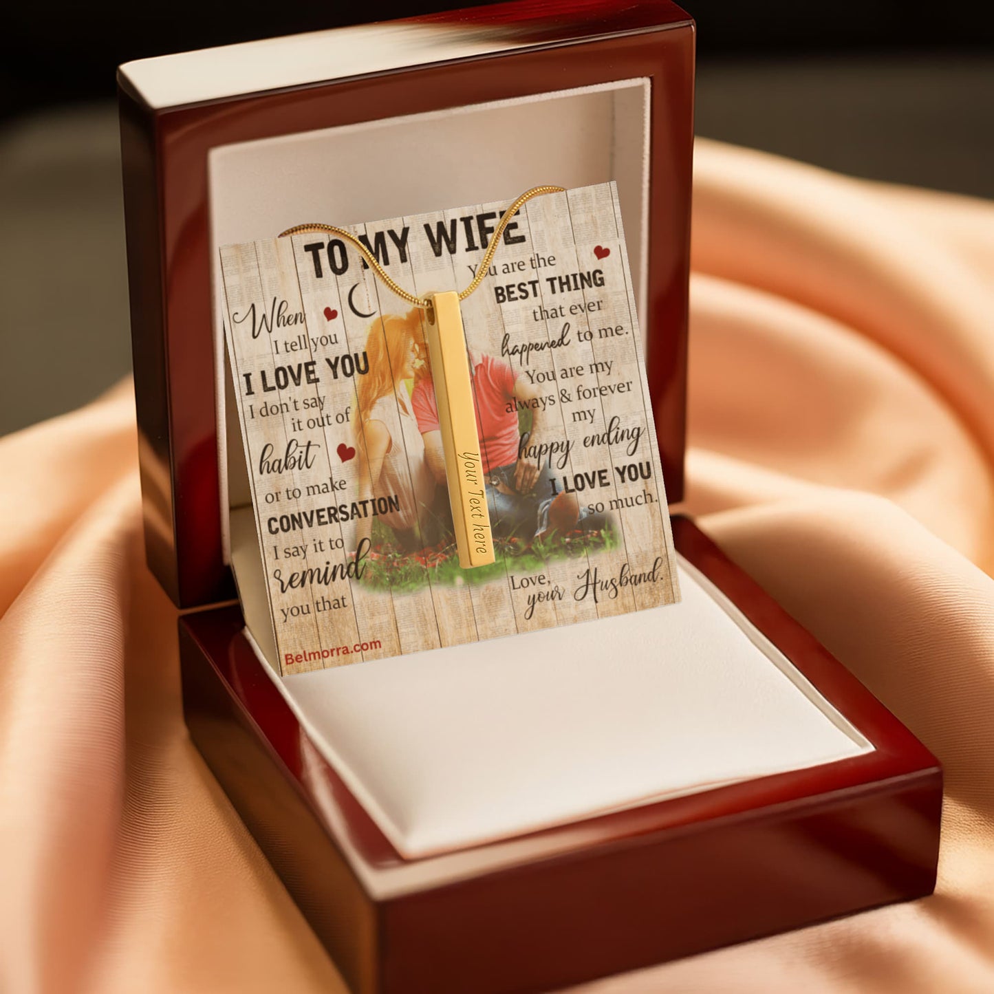 Engraved 4-Sided Stick Necklace for Wife "You Are the Best Thing" (Wood with Couple )