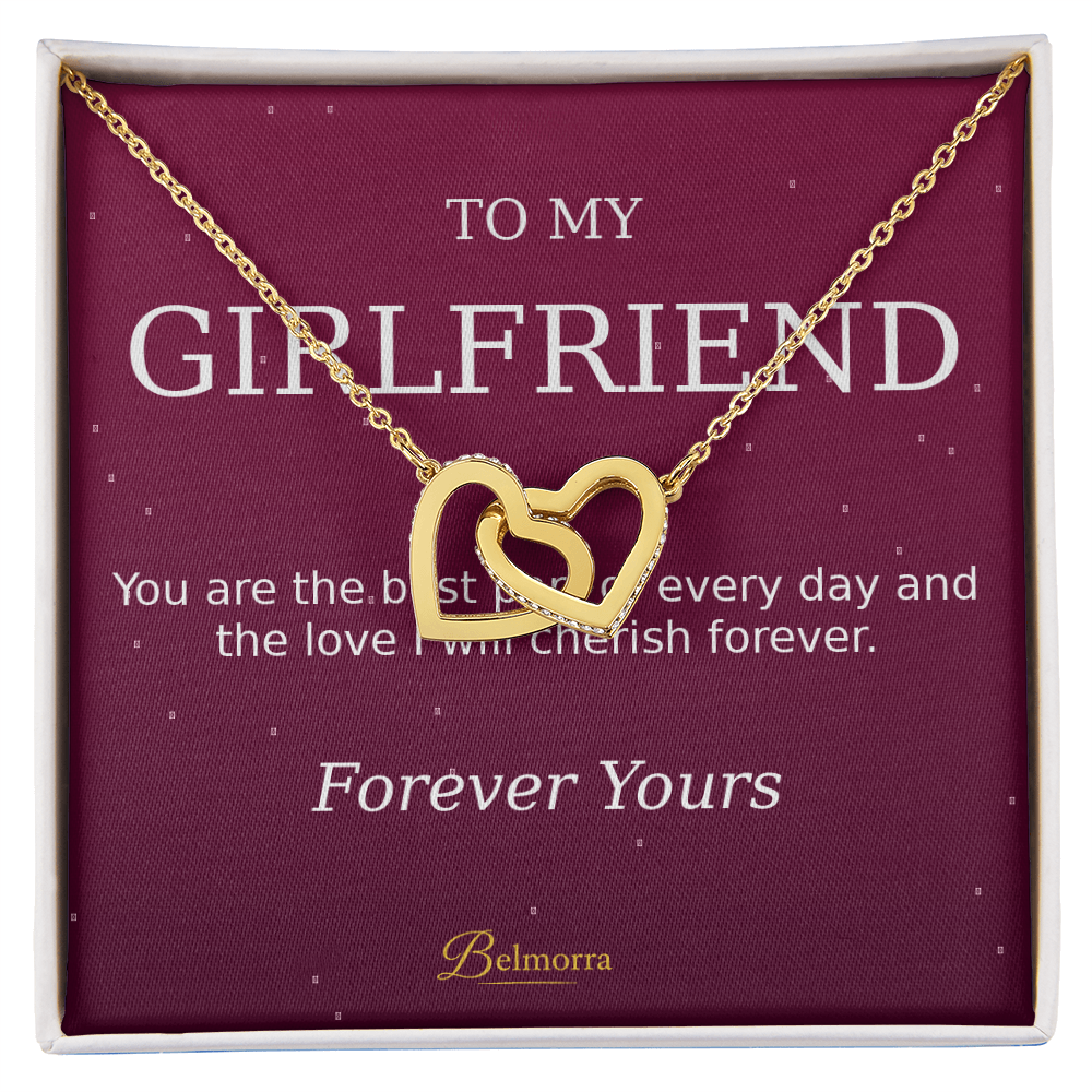 Interlocking Hearts Necklace for Girlfriend "You Are the Best Part" (Deep Luxe Pink)