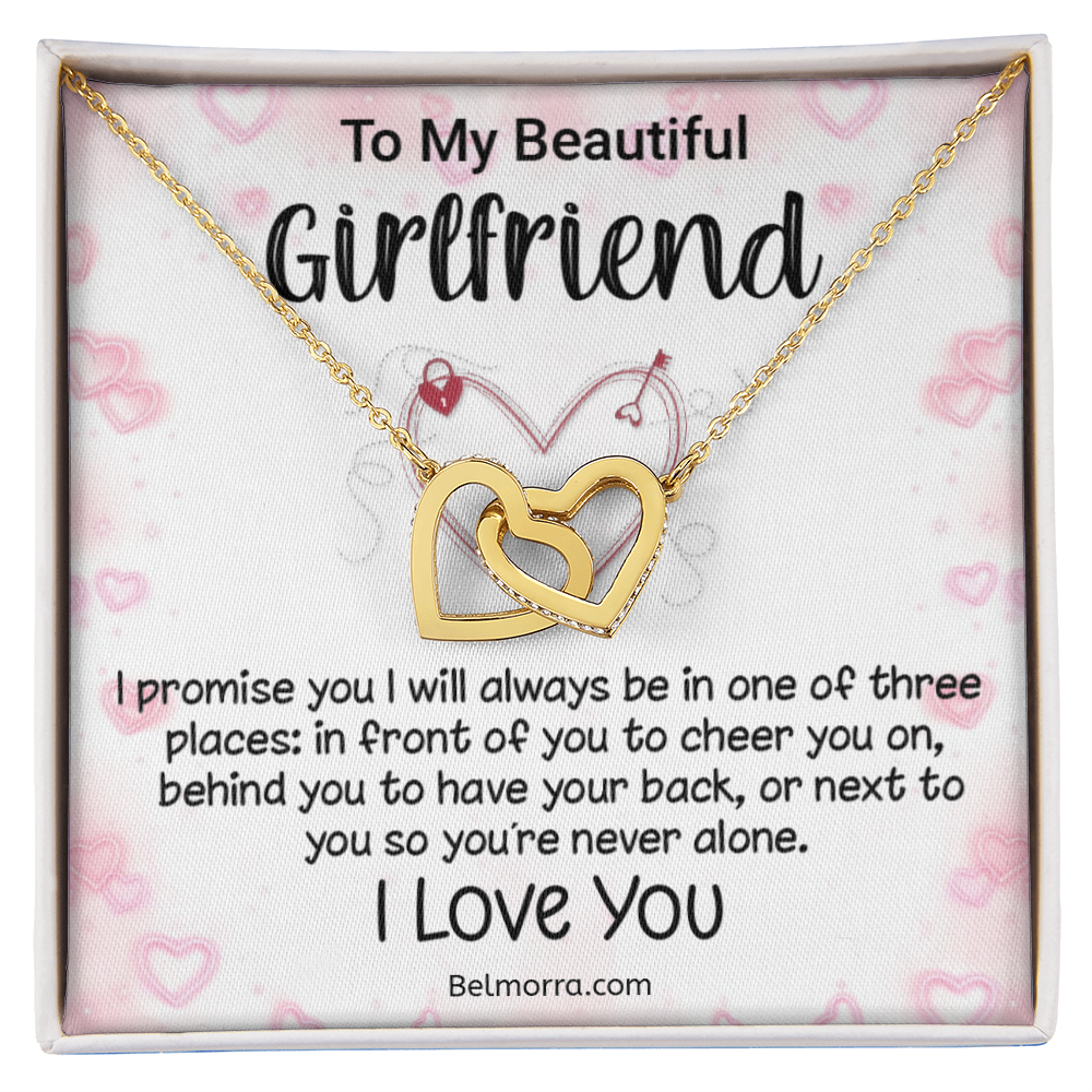 Interlocking Hearts Necklace for Girlfriend - Never Alone - Pink Hearts