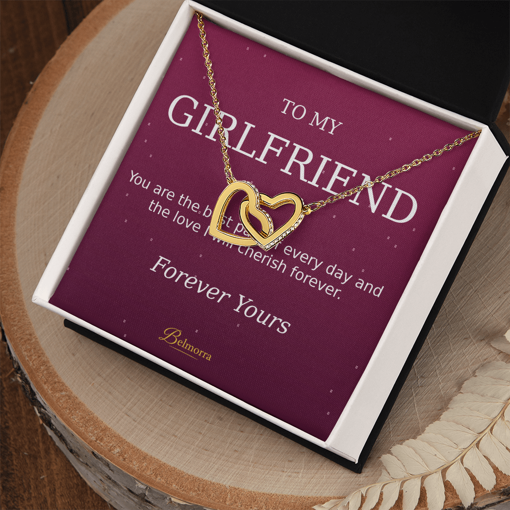Interlocking Hearts Necklace for Girlfriend "You Are the Best Part" (Deep Luxe Pink)