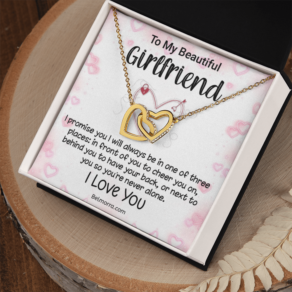 Interlocking Hearts Necklace for Girlfriend - Never Alone - Pink Hearts