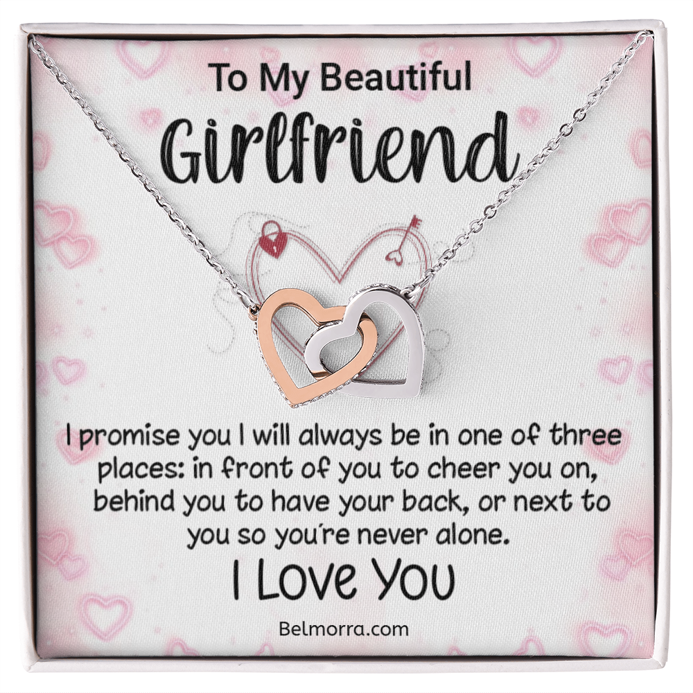 Interlocking Hearts Necklace for Girlfriend - Never Alone - Pink Hearts