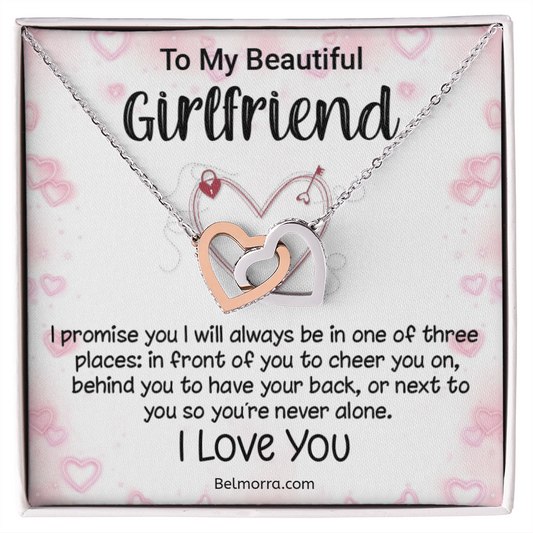 Interlocking Hearts Necklace for Girlfriend - Never Alone - Pink Hearts