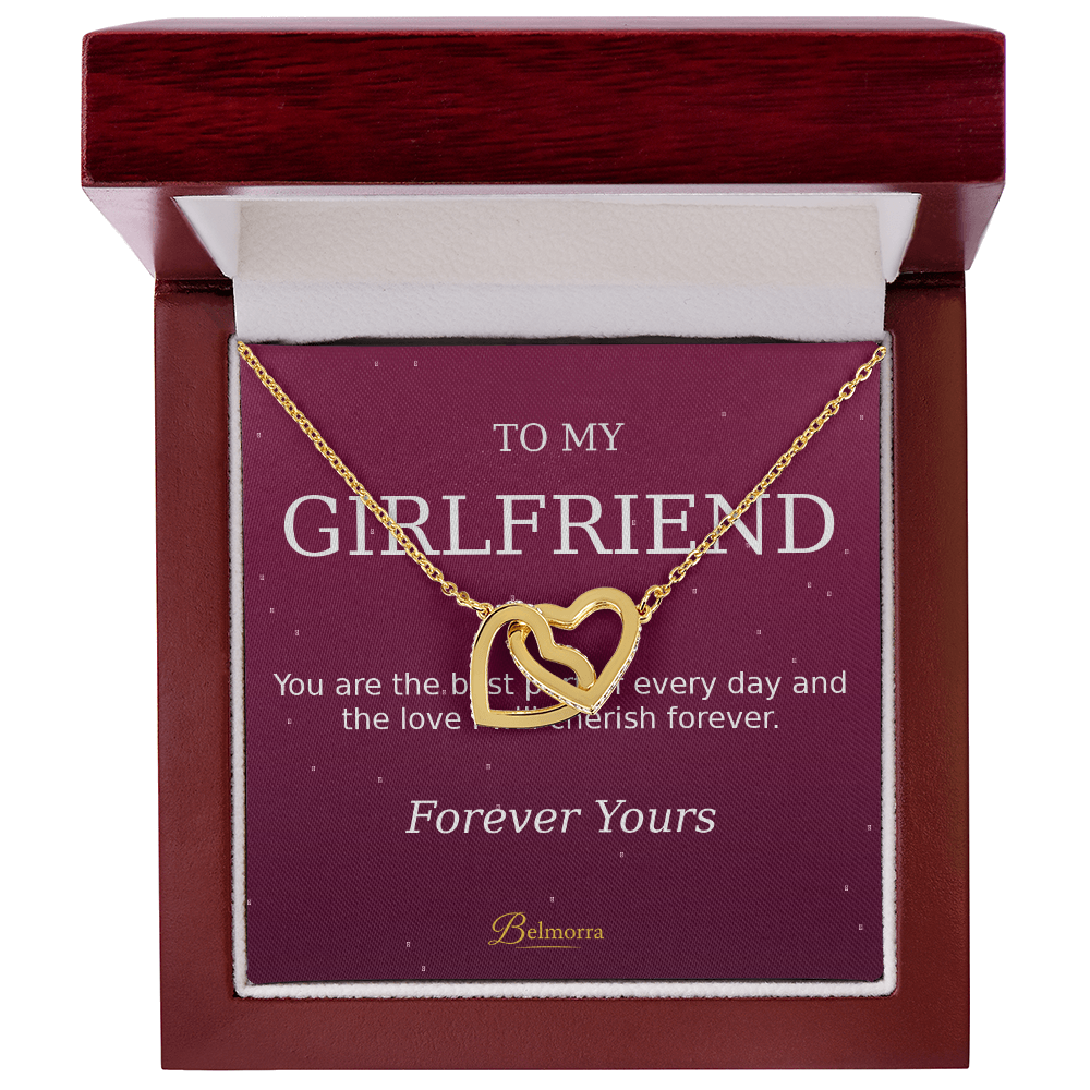 Interlocking Hearts Necklace for Girlfriend "You Are the Best Part" (Deep Luxe Pink)