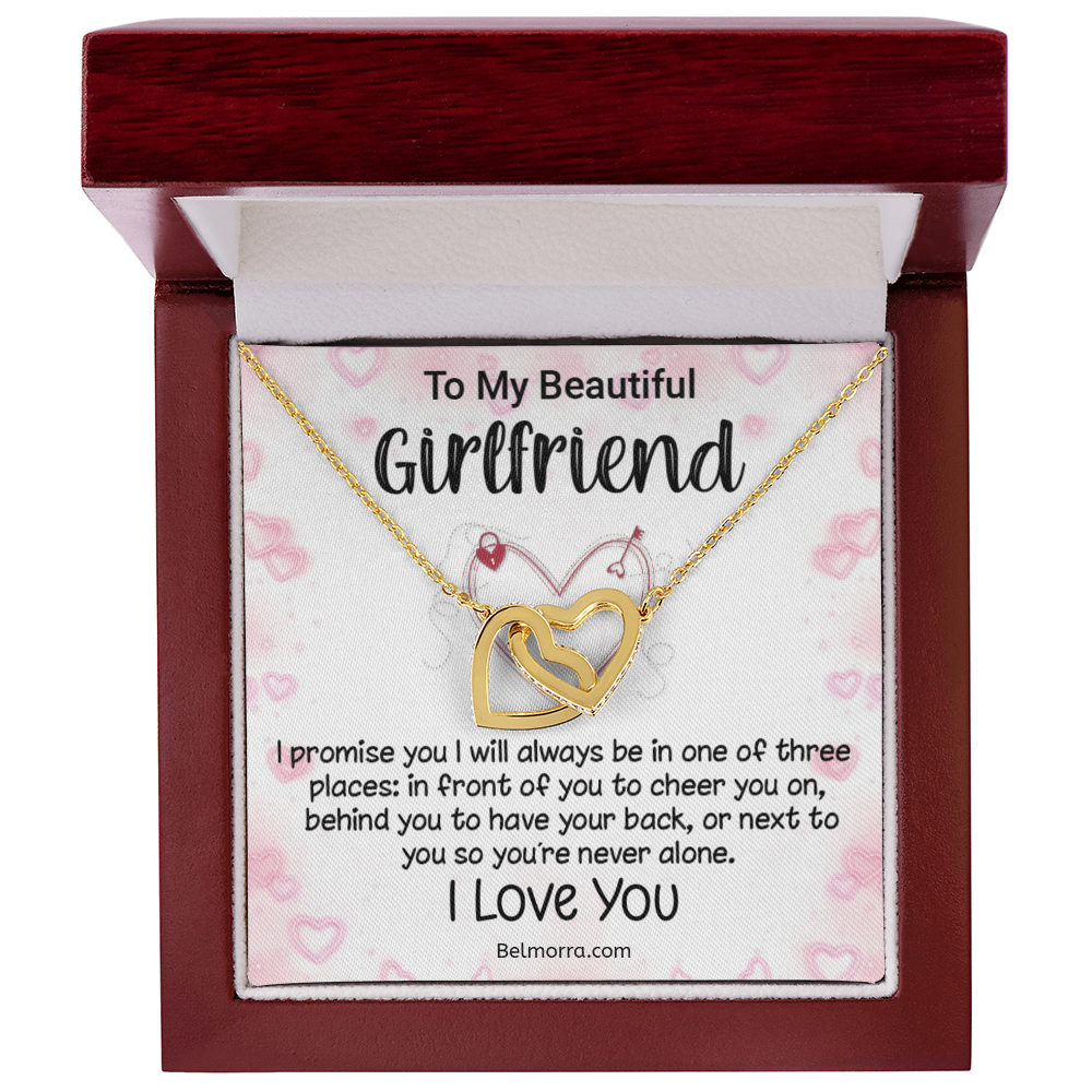 Interlocking Hearts Necklace for Girlfriend - Never Alone - Pink Hearts