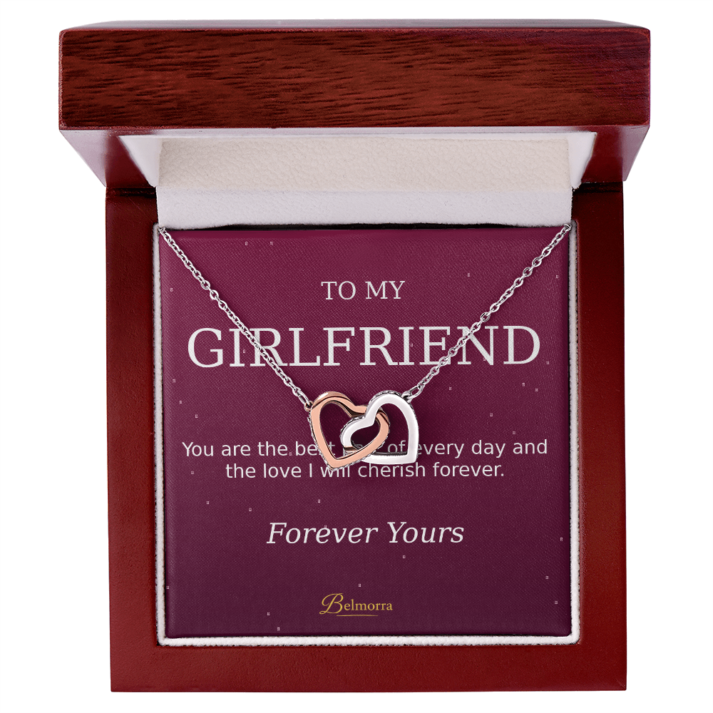Interlocking Hearts Necklace for Girlfriend "You Are the Best Part" (Deep Luxe Pink)