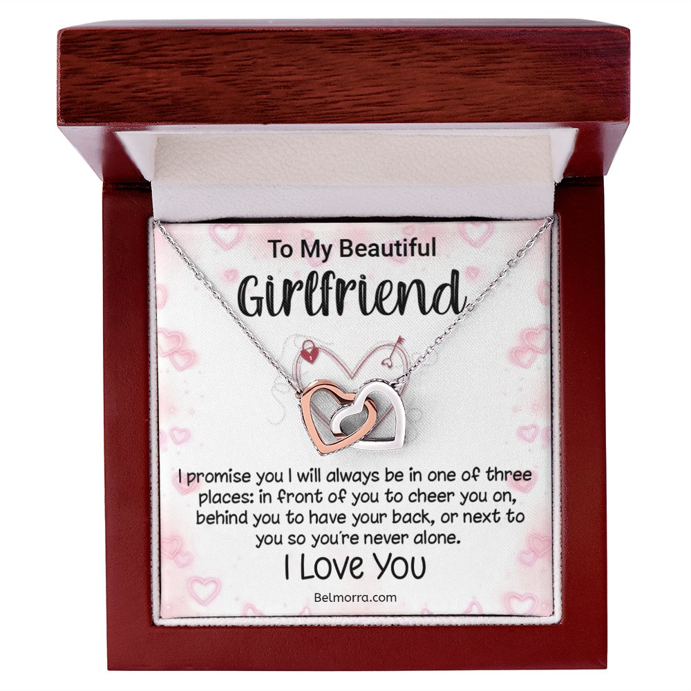 Interlocking Hearts Necklace for Girlfriend - Never Alone - Pink Hearts