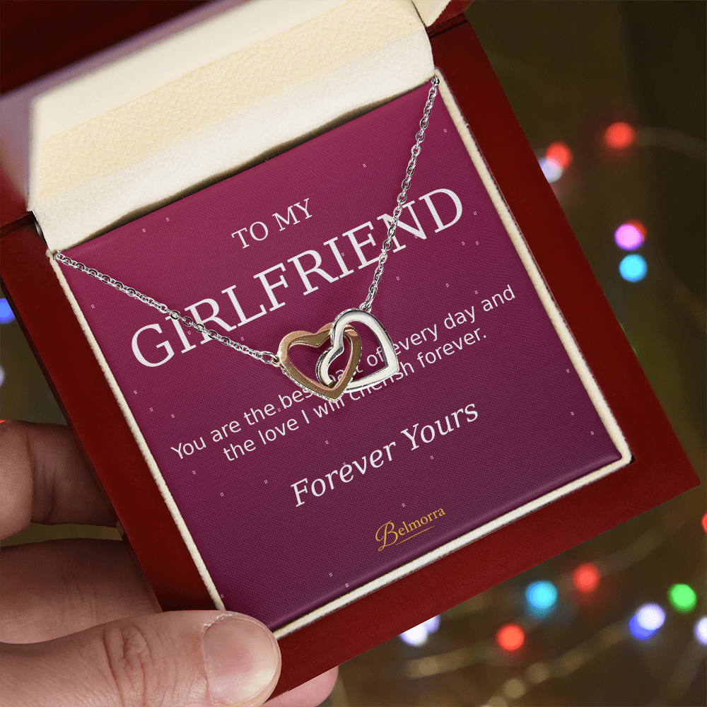 Interlocking Hearts Necklace for Girlfriend "You Are the Best Part" (Deep Luxe Pink)