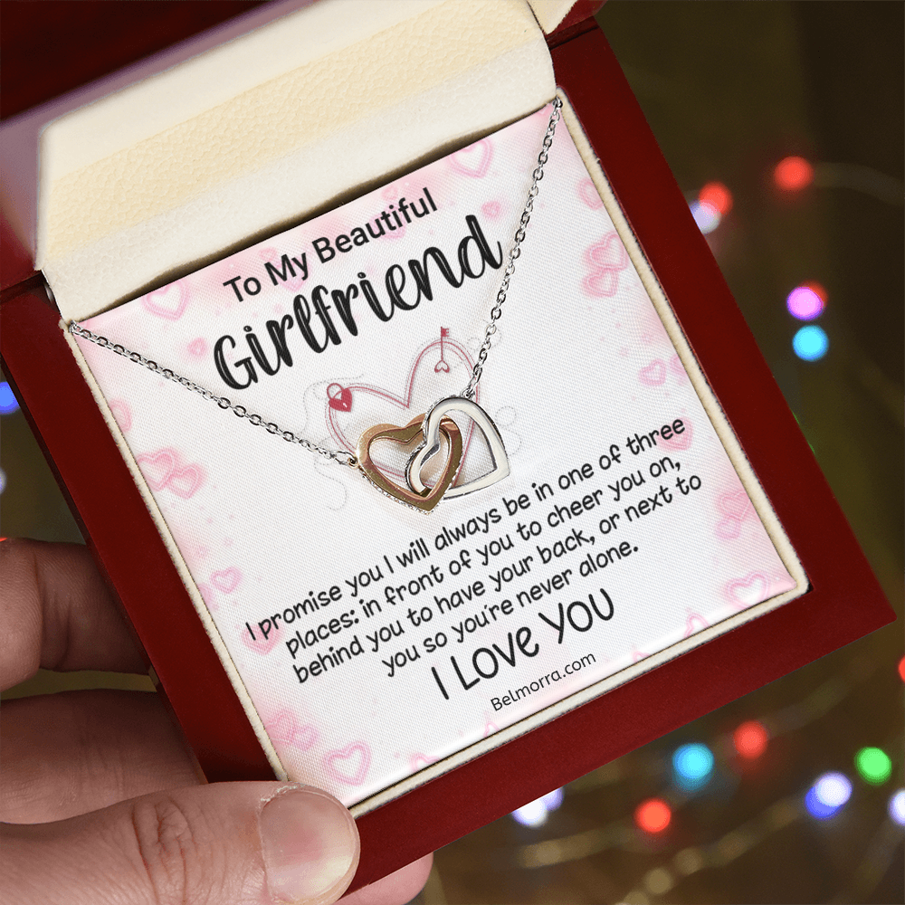 Interlocking Hearts Necklace for Girlfriend - Never Alone - Pink Hearts