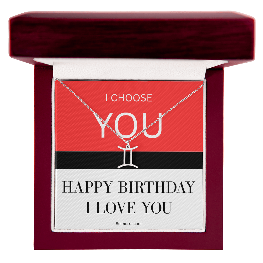 Zodiac Symbol Necklace - I Choose You - Happy Birthday I Love You