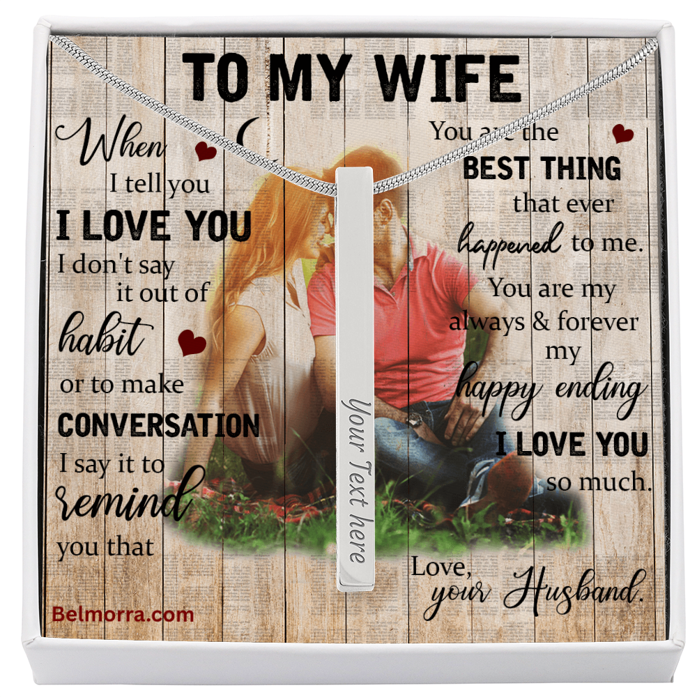 Engraved 4-Sided Stick Necklace for Wife "You Are the Best Thing" (Wood with Couple )