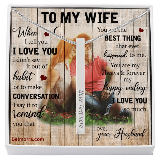 Engraved 4-Sided Stick Necklace for Wife "You Are the Best Thing" (Wood with Couple )