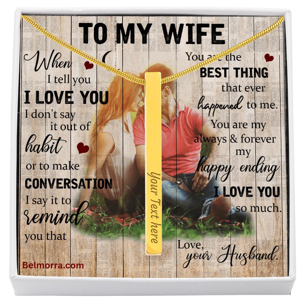 Engraved 4-Sided Stick Necklace for Wife "You Are the Best Thing" (Wood with Couple )