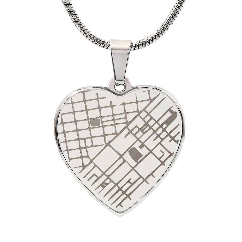 Engraved Map Heart Necklace - Where You First Met, Said “I do,” or Found Your Forever Home