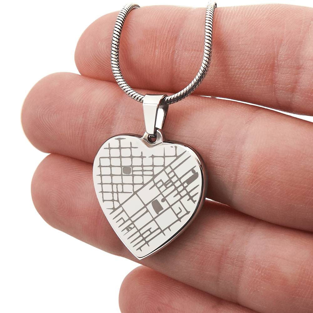 Engraved Map Heart Necklace - Where You First Met, Said “I do,” or Found Your Forever Home