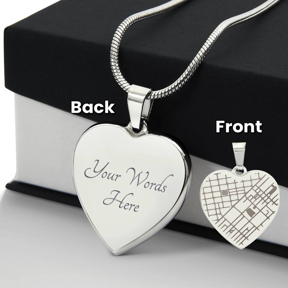 Engraved Map Heart Necklace - Where You First Met, Said “I do,” or Found Your Forever Home
