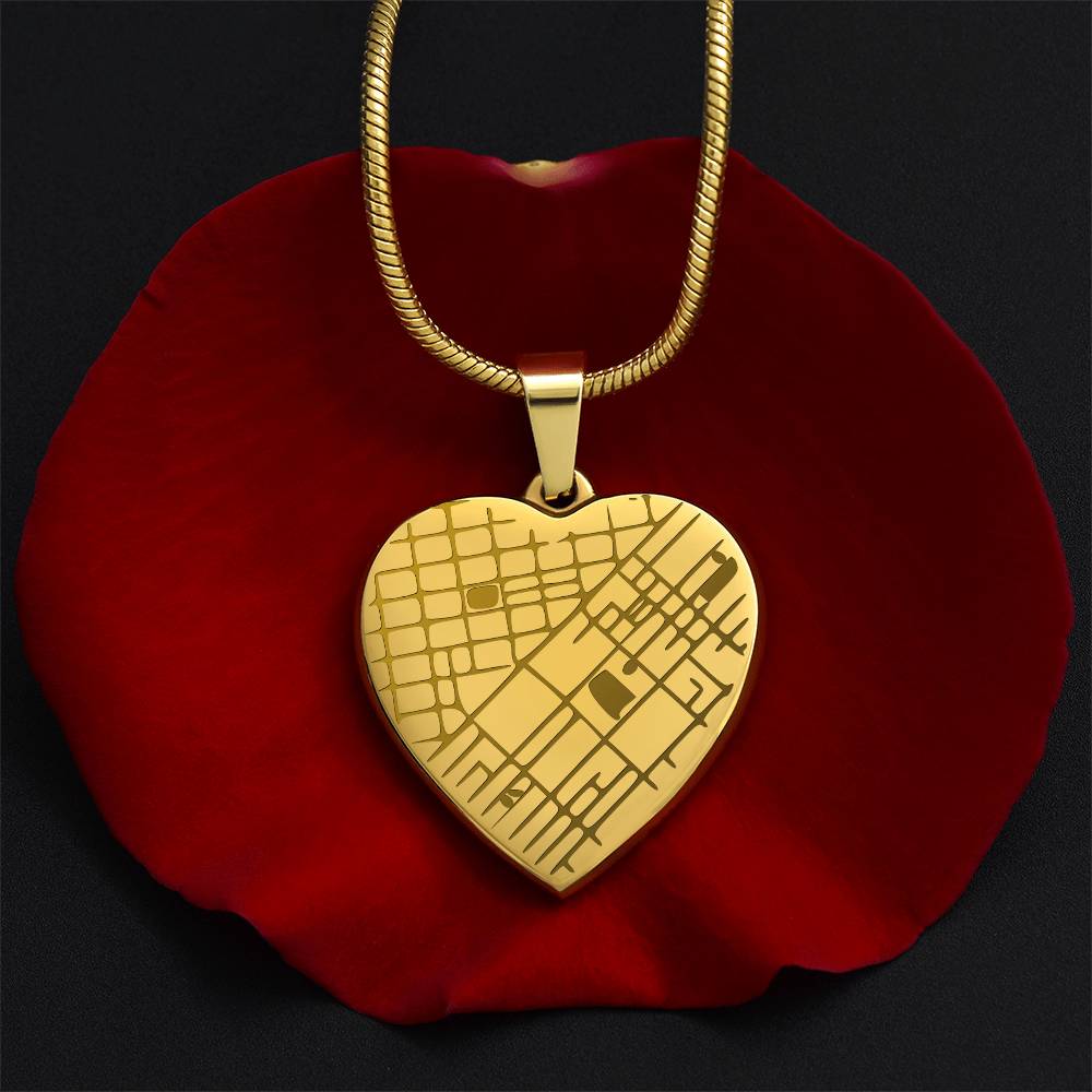 Engraved Map Heart Necklace - Where You First Met, Said “I do,” or Found Your Forever Home