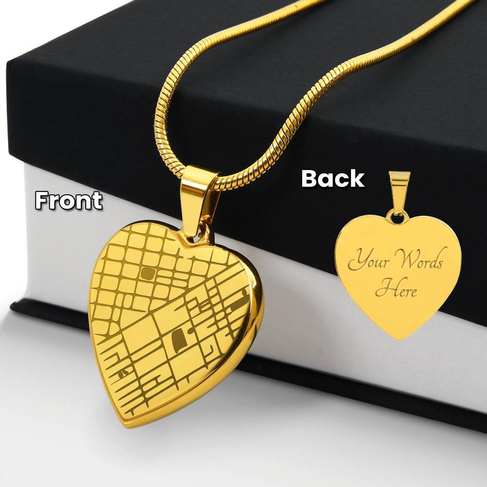 Engraved Map Heart Necklace - Where You First Met, Said “I do,” or Found Your Forever Home