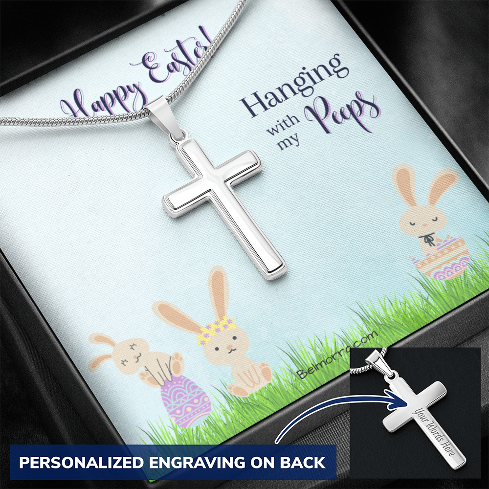 Personalized Cross Necklace with Snake Chain - Happy Easter - Hanging with my Peeps