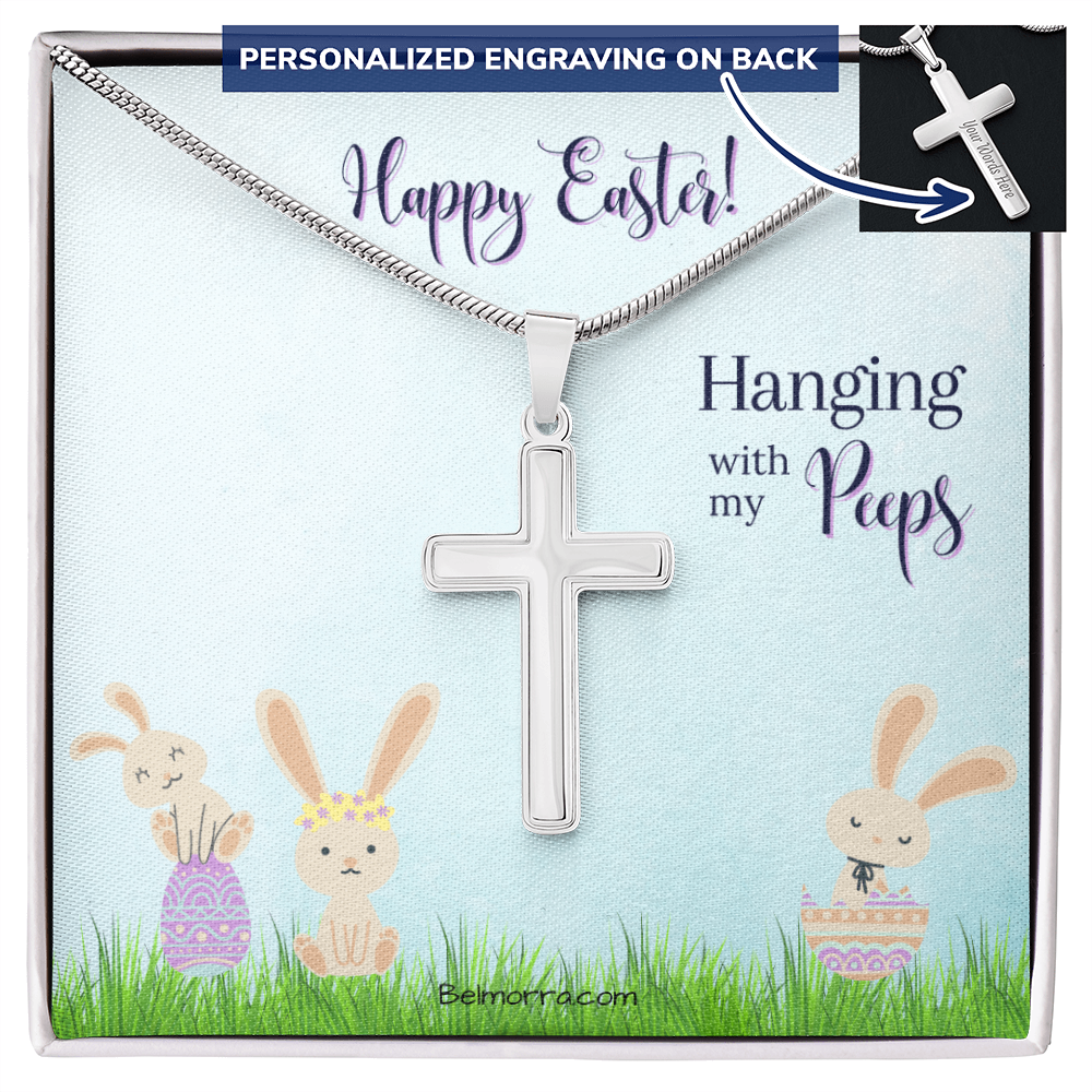 Personalized Cross Necklace with Snake Chain - Happy Easter - Hanging with my Peeps