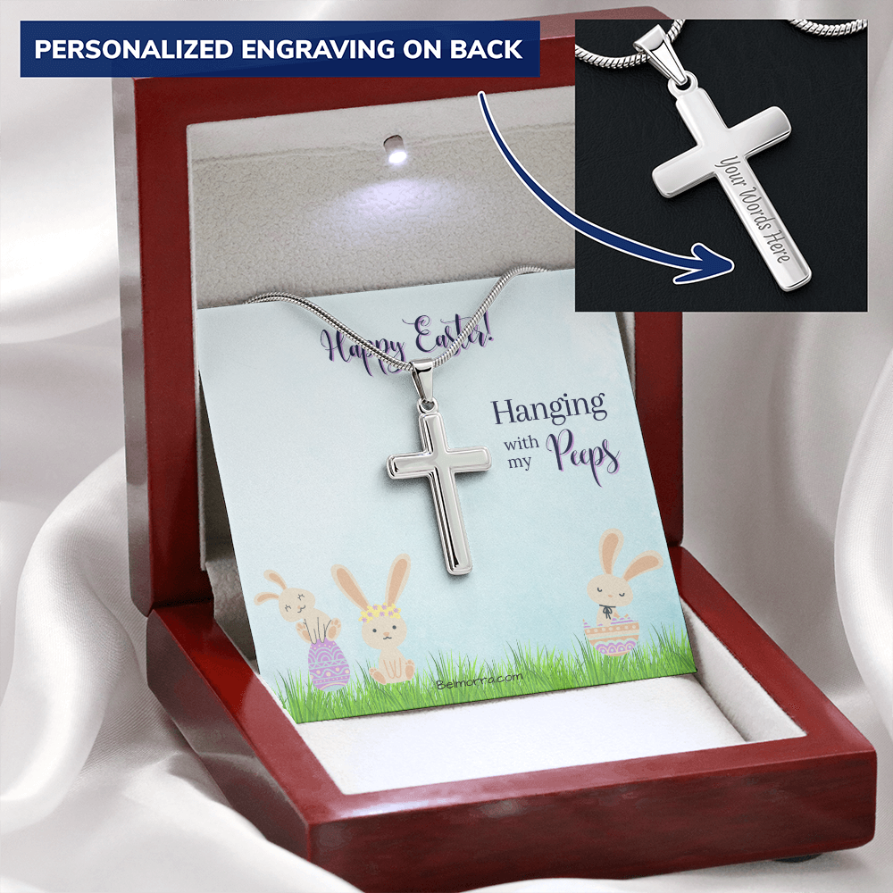 Personalized Cross Necklace with Snake Chain - Happy Easter - Hanging with my Peeps