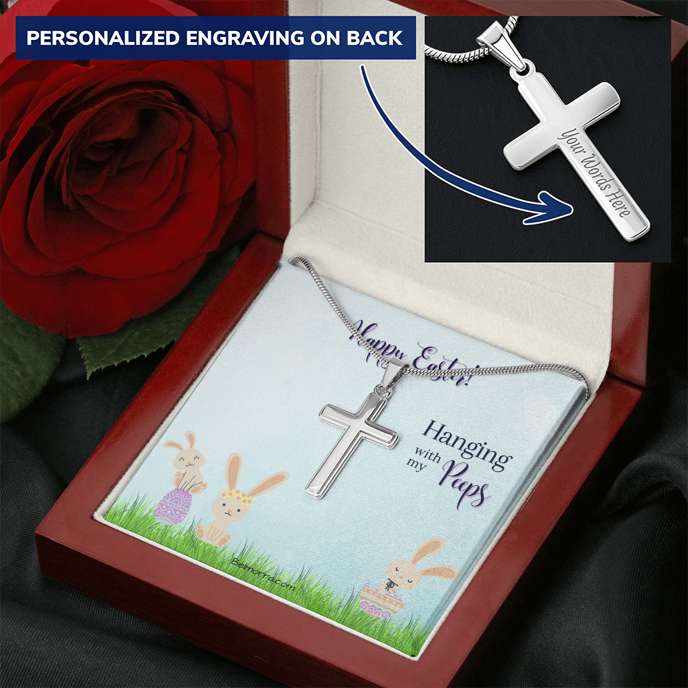 Personalized Cross Necklace with Snake Chain - Happy Easter - Hanging with my Peeps
