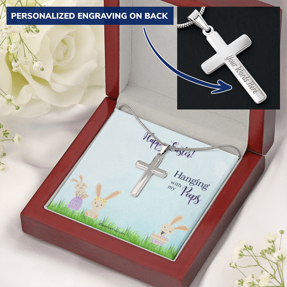 Personalized Cross Necklace with Snake Chain - Happy Easter - Hanging with my Peeps