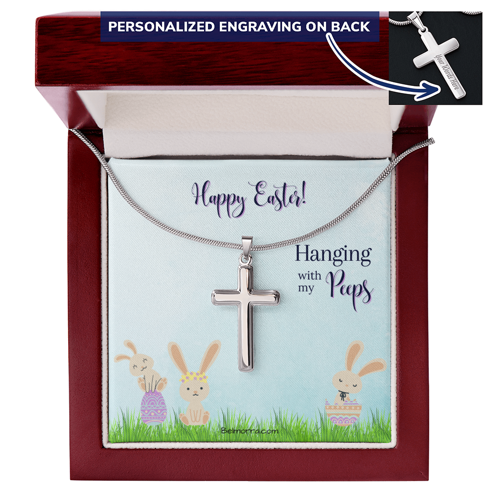Personalized Cross Necklace with Snake Chain - Happy Easter - Hanging with my Peeps