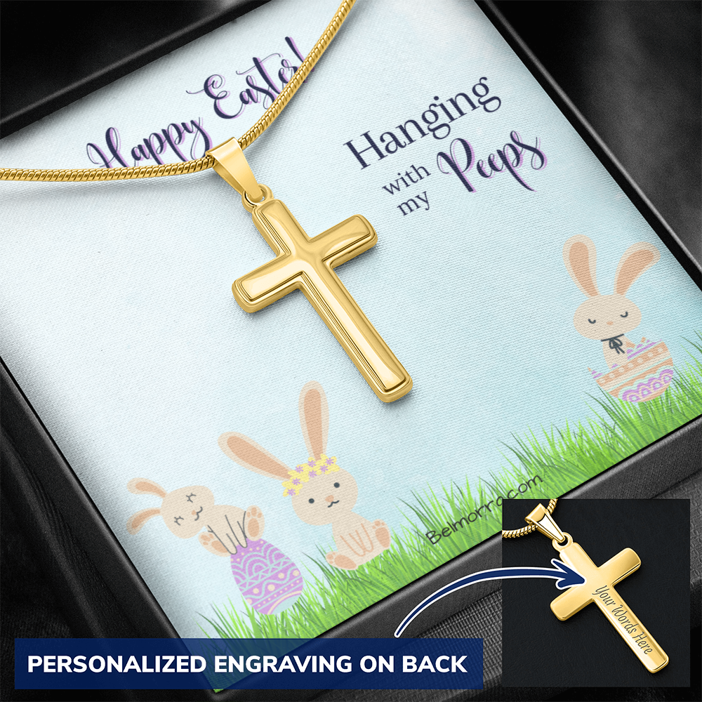 Personalized Cross Necklace with Snake Chain - Happy Easter - Hanging with my Peeps