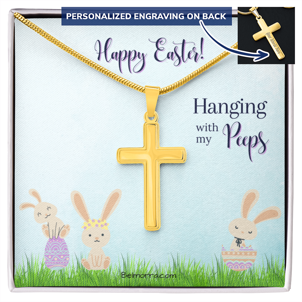 Personalized Cross Necklace with Snake Chain - Happy Easter - Hanging with my Peeps