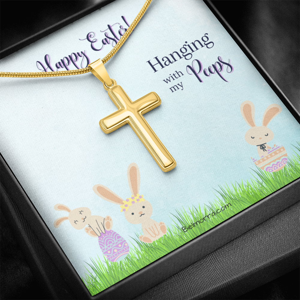 Personalized Cross Necklace with Snake Chain - Happy Easter - Hanging with my Peeps