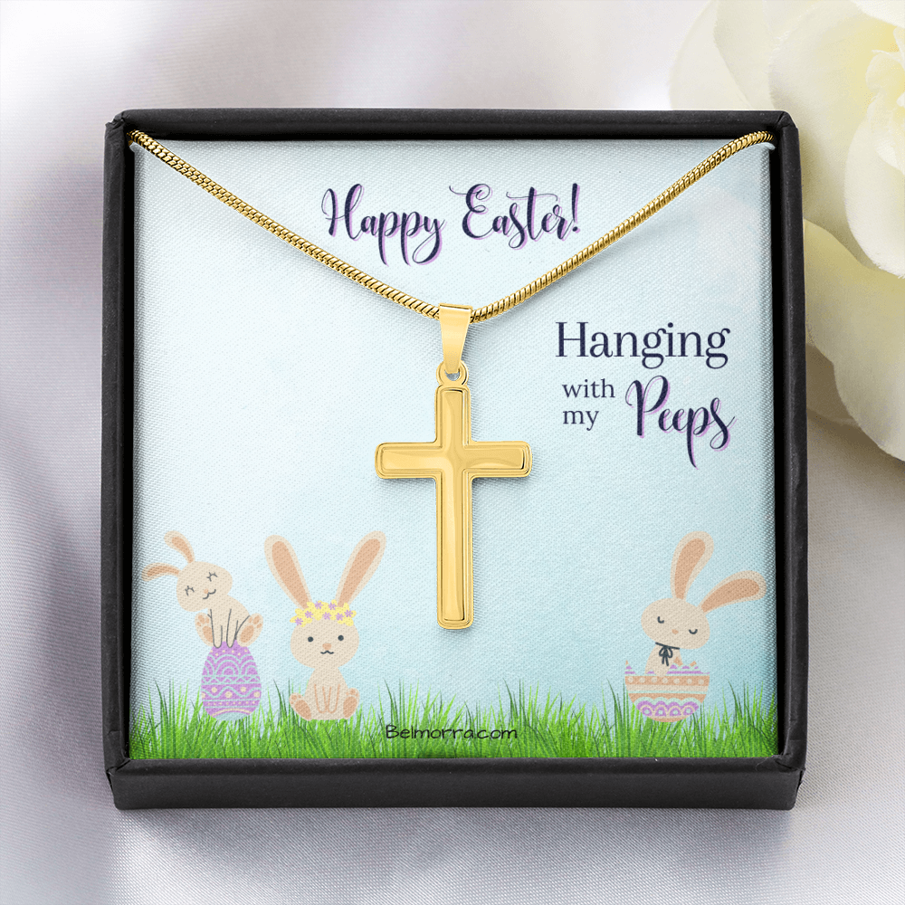 Personalized Cross Necklace with Snake Chain - Happy Easter - Hanging with my Peeps