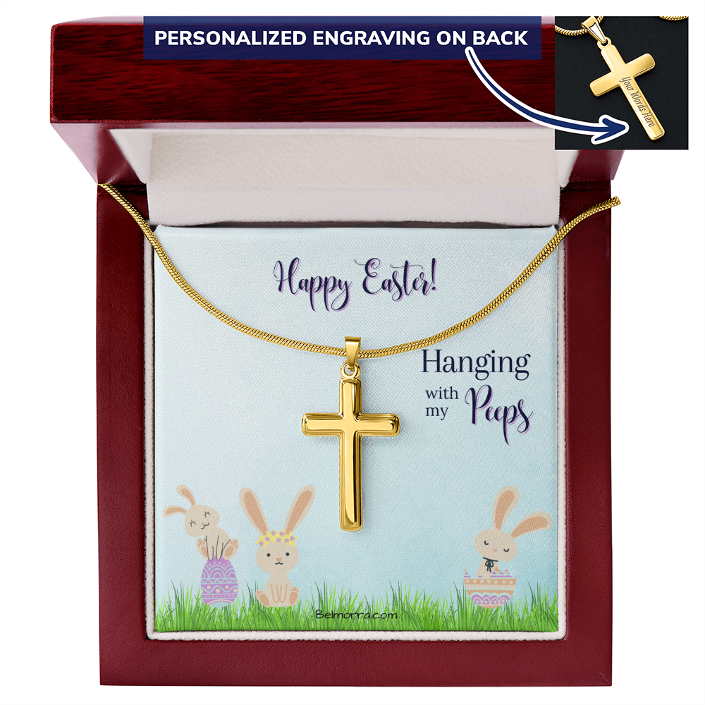 Personalized Cross Necklace with Snake Chain - Happy Easter - Hanging with my Peeps