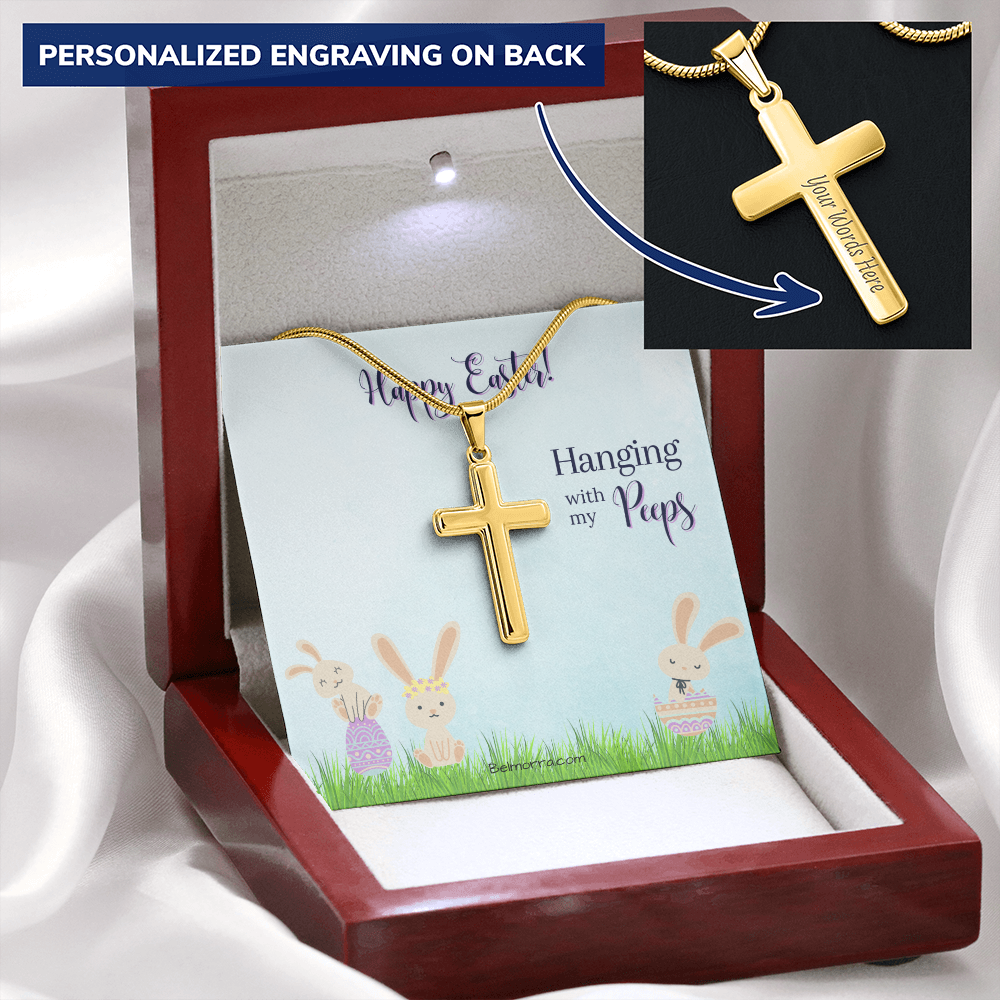 Personalized Cross Necklace with Snake Chain - Happy Easter - Hanging with my Peeps